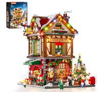 Lumibricks Town Life Christmas Pub Modular Building Set with Dynamic LED Lights, Christmas Music & Custom Audio, 2142 Pieces, 5 Minifigures, Holiday Display Model Gift