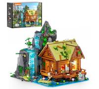 Lumibricks Waterfall Cabin Building Set with Lights - 2539 PCS Retro Wooden House with Moving Waterfall & Nature Scene, Collector’s Display for Adults