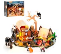 Lumibricks Western Cowboy Camp Building Set, 542PCS Light-Up Display Model with Tent & Chuckwagon Modules, Retro Western Brick Toy for Fans of Cowboy Culture and Scene Building