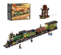 Lumibricks Western Freight Train Building Set for Adults, Light-Up 4-4-0 Steam Train with Tracks, Water Tower & 6 Minifigures, Western Railroad Scene Kit for Display, Gift & Collectible Toy