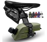 Lumiere & Co. Magnetic Quick-Release Bike Saddle Bag - 7″ × 3″ × 3″ | Double Compartment, Low-Profile Brick Design | Fidlock Magnetic Black V Buckle Attachment System | Mach X (Green, Medium)