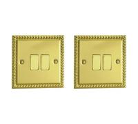 Lumilife Varilight XG2D Rocker Switches Brass 2 Gang Georgian Brass,95x95x25mm (Pack of 2)