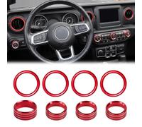 LumiLoom Button Knob Cover for Jeep Wrangler JL JLU 2018-2023 Gladiator JT 2020-2023, 8Pcs AC Knob Cover Vent Outlet Trim Ring Volume Radio Air Conditioner Headlight Switch Red