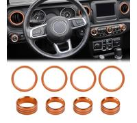 LumiLoom Button Knob Cover for Jeep Wrangler JL JLU 2018-2023 Gladiator JT 2020-2023, 8Pcs AC Knob Cover Vent Outlet Trim Ring Volume Radio Air Conditioner Headlight Switch Orange