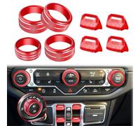 LumiLoom Button Knob Cover for Jeep Wrangler JL JLU 2018-2023 Gladiator JT 2020-2023, 8Pcs Trim Ring Window Switch Button Cover Volume Radio Air Conditioner Headlight Switch Red