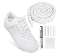 LUMIMITUAN Thick Rope Shoe Laces for Air Force 1, Wide Round Cotton Chunky Shoelaces Replacement Strings for AF Sneaker, White, 10mm 140cm
