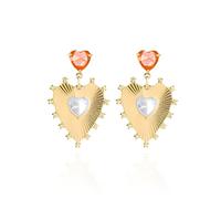 Lumin Luna Crystal Drop Earrings for Women - Dangle with White Heart & Red Zircon - Hypoallergenic, Elegant Gift for Her