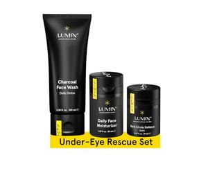 Lumin - No Baggage Trio - Skin Care Kit for Men - Dark Circle Defense, Charcoal Cleanser, Moisturizer - Helps with Tired Eyes, Dark Spots, Uneven and Dull Skin - 2 Month Supply