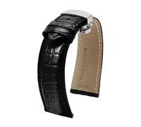LuminaCreek 12 14 16 18 20 22 24 mm Crocodile Pattern Leather Watch Strap Men's Watch Accessories with Butterfly Clasp(Black Silver,18mm)