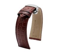 LuminaCreek 12 14 16 18 20 22 24 mm Crocodile Pattern Leather Watch Strap Men's Watch Accessories with Butterfly Clasp(Brown silver,14mm)
