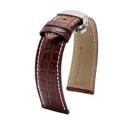 LuminaCreek 12 14 16 18 20 22 24 mm Crocodile Pattern Leather Watch Strap Men's Watch Accessories with Butterfly Clasp(Brown white silver.,23mm)