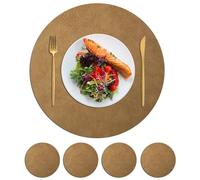 LuminaCreek Faux Leather Waterproof Heat Resistant Placemats Pack Of 4, 6, 8 17.7x11. Inches Multicolor(Yellowish Brown,CIRCLE-4)