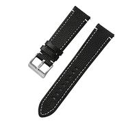 LuminaCreek Litchi Grain Genuine Leather Watch Strap 18-24mm Wrist Strap Silver Metal Buckle Strap(Black,19 mm)