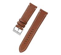 LuminaCreek Litchi Grain Genuine Leather Watch Strap 18-24mm Wrist Strap Silver Metal Buckle Strap(Brown,18 mm)