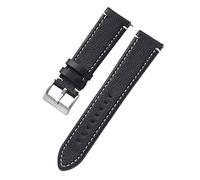 LuminaCreek Litchi Grain Genuine Leather Watch Strap 18-24mm Wrist Strap Silver Metal Buckle Strap(Deep blue,19 mm)