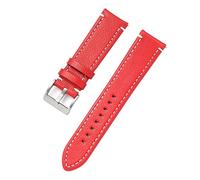 LuminaCreek Litchi Grain Genuine Leather Watch Strap 18-24mm Wrist Strap Silver Metal Buckle Strap(Red,19 mm)