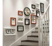 LuminaCreek Portrait Photo Frames,Staircase Photo Frame Collage Wall Decor Pack of 13 Wood Acrylic Brown/Black Multiple Sizes(Brown)