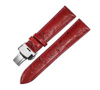 LuminaCreek Universal Leather Watch Strap Ostrich Pattern Leather Watch Strap 12mm - 24mm Watch Replacement Accessories(Red Silver A,23mm)