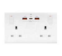 LuminaOne Pro USB Type-C Double Socket | 35W Super-Fast Charging | Double Wall Fast-Charge Outlet | 13A 2 Gang | Screwless Modern White Design | 1-Pack