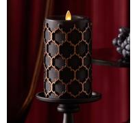 Luminara Black Embossed Fretwork 3.5" x 6.5" Pillar, AA Battery Operated w/Timer Function, Flickering Flameless LED Light Real Wax Candle for Indoor Home Decoration, for Dining Room Table Centerpiece