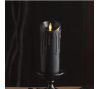 Luminara Black Wax Drip Flameless Candle LED Battery Operated Moving Flame Lights Pillar Unscented Real Wax with Dripped Edge, Timer (3 x 6.5 inch)