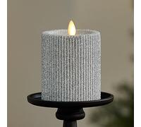 Luminara Brilliant Silver Glitter Ribbed Flameless LED Candle Moving Flame Pillar, Real Wax, Flat Top, Timer (3.25" x 4.5")