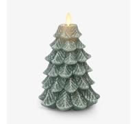 Luminara Christmas Tree Flameless LED Candle, Green 4.7" x 6.5", Moving Flame Battery Operated Timer, Holiday Decor, Glitter Snow Finish Safe