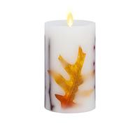 Luminara Embedded Flameless LED Candle - Orange Leaf 3.5" x 6.5" - Moving Flame Pillar, Battery Operated Timer, Real Wax, Unscented, Safe