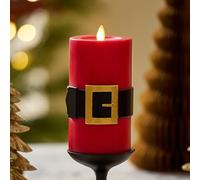 Luminara Flameless Candle Santa Belt Pillar Moving Flame LED Candle Unscented Real Wax, Holiday Red (3.4" x 6.5")