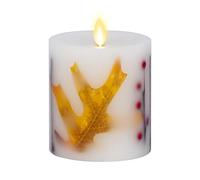 Luminara Flameless LED Candle Orange Leaf Embedded Real Wax Moving Flame Pillar Unscented with Recessed Edge, Timer (3.5 x 4.5 inch),Orange,red
