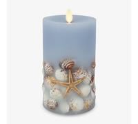 Luminara Flameless LED Candle Soft Chambray Embedded Seashell & Starfish Moving Flame Pillar Unscented Real Wax with Recessed Edge (6.5-inch)