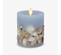 Luminara Flameless LED Candle Soft Chambray Embedded Seashell & Starfish Moving Flame Pillar Unscented Real Wax with Recessed Edge (4.5-inch)