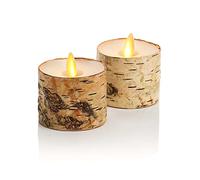 Luminara Flameless LED Tea Light Candle, 1.4" x 2", Pack of 2, Birch, Pearl Ivory, Real Flame, Battery Operated w/Remote Timer Function, Paraffin Wax