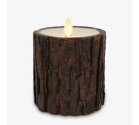 Luminara Ivory Flameless Real Bark Pillar Moving Flame LED Candle, Recessed Top, Unscented Real Wax (3.5" x 4.5")