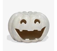 Luminara Jack-o'-Lantern Pumpkin Tealight Holder - Perfectly Pale 10"x6.75" - Halloween Dry Brush Resin Fall Home Autumn Harvest Festival Party Decor