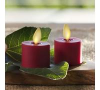 Luminara Moving Flame LED Flameless Tealight (1.4" x 2") Remote Ready Battery Operated Plastic LED Flameless Tea Light - Smooth Matte - Pearl Ivory (2-Pack Burgundy)