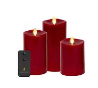Luminara - Set of 3 Artificial Flame Pillar Candles, Melted Top Edge, Battery Operated LED Lights, Unscented, Remote Control Included - 3" x 4.5", 3" x 5.5", 3" x 6.5"