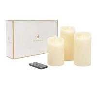Luminara Set of 3 Ivory Flame Effect Real Wax LED Pillar Candles with Remote Control