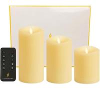 Luminara Set of 3 Ivory Flame Effect Real Wax LED Pillar Candles with Remote Control