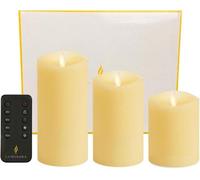 Luminara Set Of 3 Ivory Flame Effect Real Wax Led Pillar Candles With Remote Control