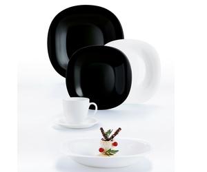 Luminarc Carine Square 30pc Opal Glass Black & White Dinner Set Dinnerware Gift