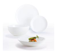 Luminarc - Diwali Collection - 19-Piece Dinner Service in White Opal - 6 Flat Plates 25 + 6 Sauces 20 + 6 Dessert Saucers 19 + 1 Salad Bowl - Extra Resistant - Made in France