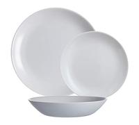 Luminarc Diwali Round 18pc Opal Glass Dinner Set Dinnerware Tableware Plates (18pc Dinner Set, Grey)