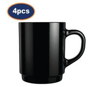Luminarc Mug Tempered Glass Black Stackable Toughened Coffee Hot Choco 250Ml 4Pc