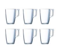 Luminarc New Set 6 Cups Breakfast Mugs Coffee Glass Microwave 32cl, Black