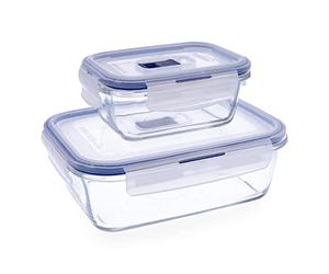 Luminarc Pure Box Active Set of 2 Rect Airtight Glass Containers Set 2 Pieces 38cl - 122cl Sodium Suitable Microwave Safe Refrigerator Recyclable