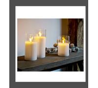 Lumineo 3 Glass Led Candles With Timer Warm White Candle Lights Realistic 7.5Cm Wide