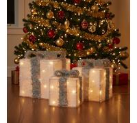 Lumineo 3 Light Up Christmas Gift Boxes Led Battery Lit Parcels Silver & White