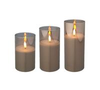 Lumineo 3 Smoky Glass Led Candles With Timer Warm White Candle Lights Realistic 7.5Cm Wide