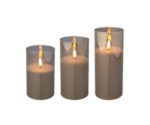 Lumineo 3 Smoky Glass Led Candles With Timer Warm White Candle Lights Realistic 7.5Cm Wide